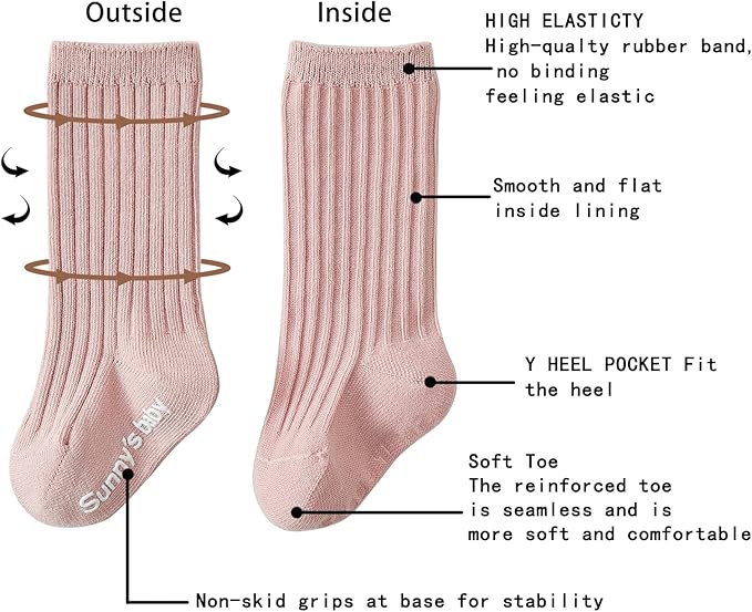 Zumou Toddler Knee High Socks Non Slip Anti Skid Baby Boy Girls Seamless Long Stockings