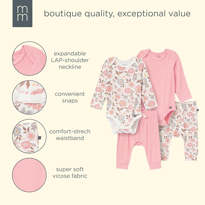 Modern Moments by Gerber Baby Viscose 4-Pack Bodysuit & Pant Set - Image 7