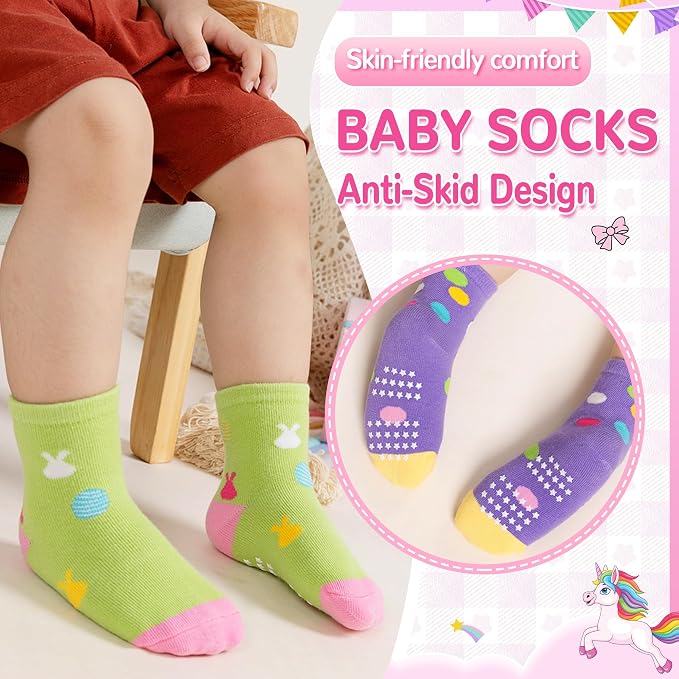 Toddler Non Slip Grips Socks Kids Anti Skid Baby Boys Girls Cotton Crew Socks - Image 3
