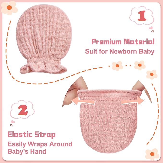 Pro Goleem Muslin Baby Mittens for Newborn, 100% Cotton No Scratch Soft - Image 5