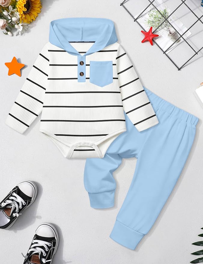 Fommy Newborn Baby Boy Clothes Plaid Letter Print Long Sleeve Hoodies + Long - Image 6