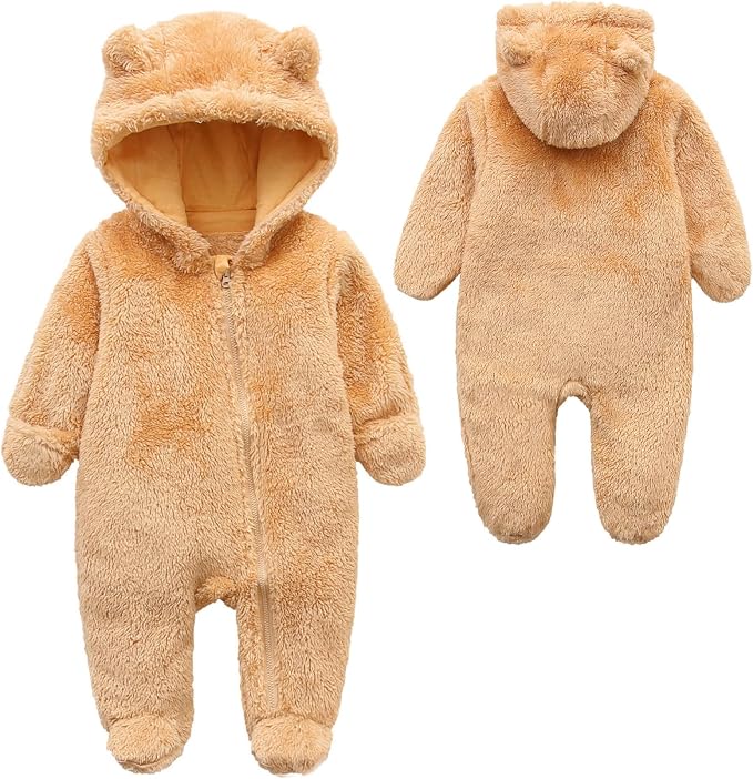 Baby Furry Jumpsuit Infant Bear Onesies Zipper Long Sleeve One-Piece Romper by BabymineStartFromTheHeart