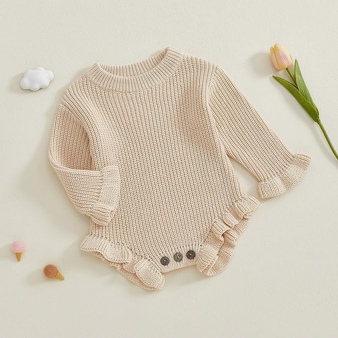 Mubineo Baby Girl Fall Winter Clothes Basic Plain Cute Sweater Romper Outfit - Image 8