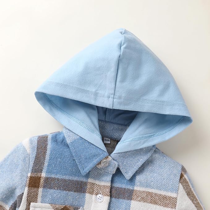 YOUNGER STAR Toddler Kids Boys Girls Flannel Hooded Plaid Shirt Button Baby Red - Image 4