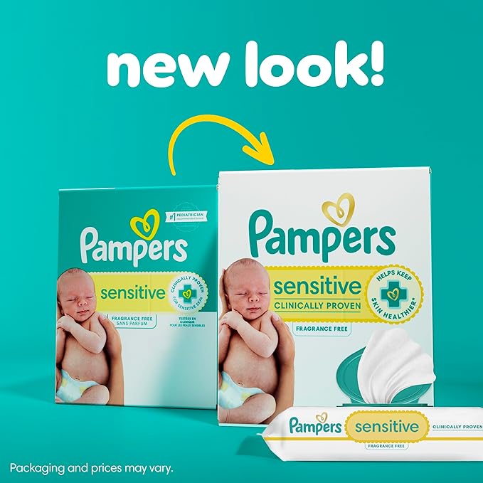 Pampers Baby Wipes Sensitive, Water Based Baby Wipes, Hypoallergenic and Unscented Baby Wipes, 168 Wipes Total (2 Flip-Top Packs)