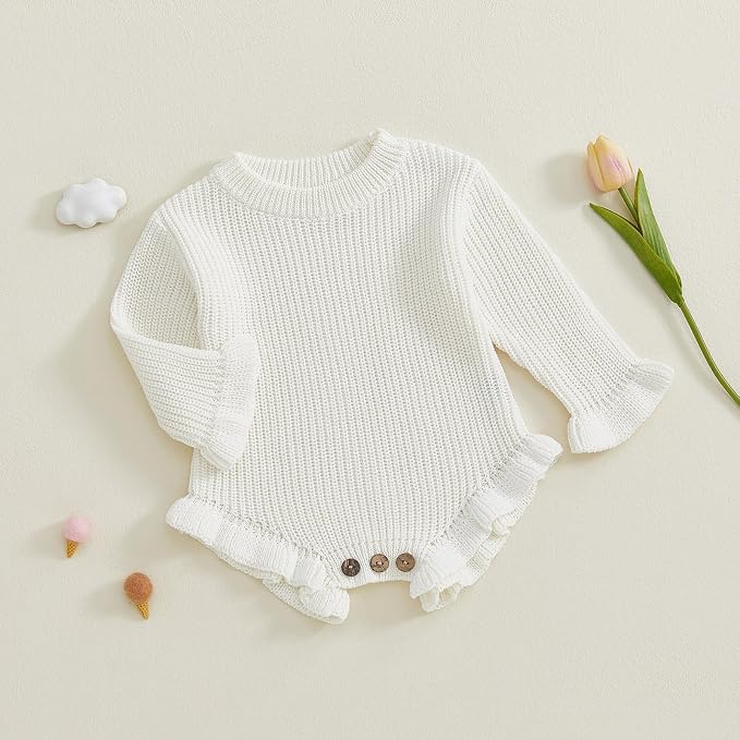 Mubineo Baby Girl Fall Winter Clothes Basic Plain Cute Sweater Romper Outfit - Image 8