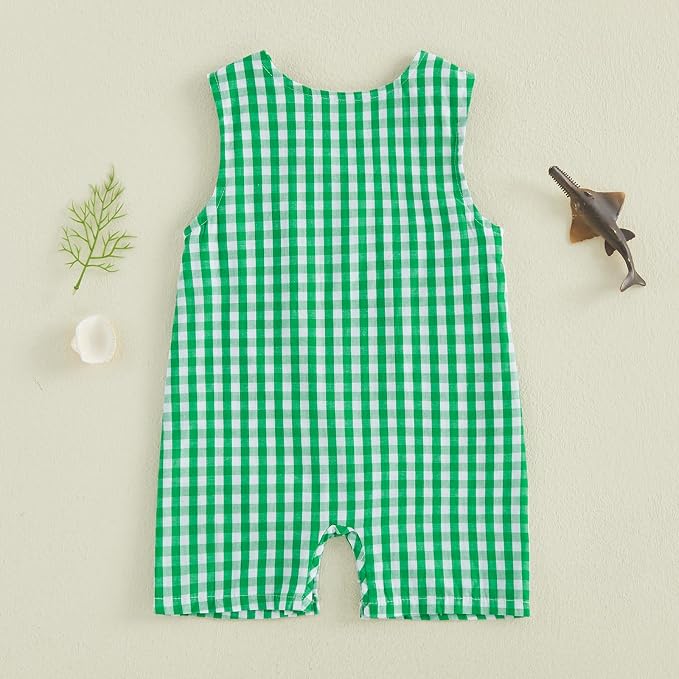 Newborn Baby Boys Sleeveless Seersucker Romper One Piece Straps Overalls - Image 3