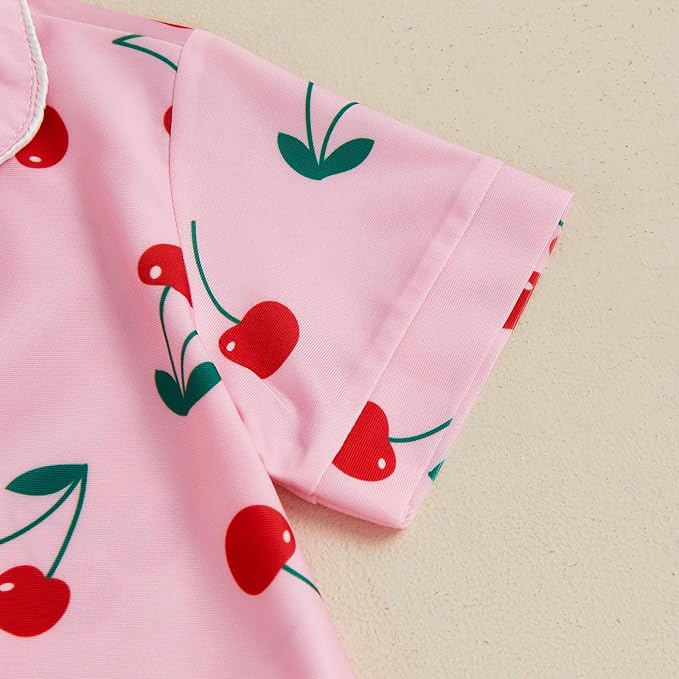 Kuriozud Toddler Baby Girl Pajamas Set Summer Floral Short Sleeve Button Down - Image 6