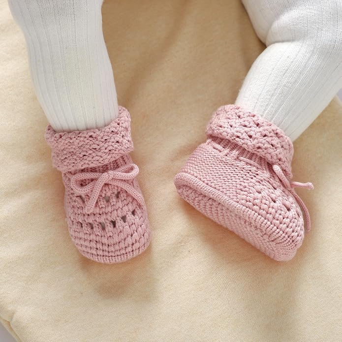 Baby Booties 100% Cotton Knitted Newborn First Cozy Warm Crib Shoes - Image 2