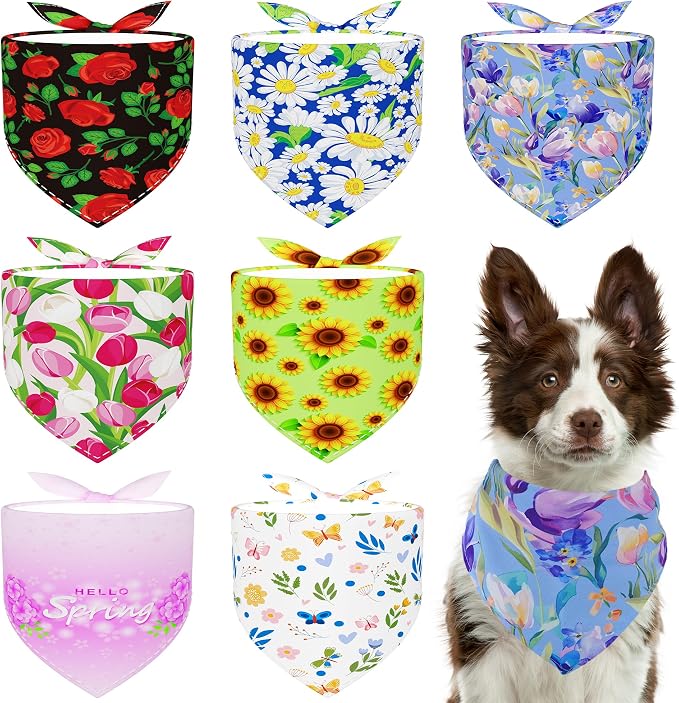7 Pack Spring Dog Bandanas for Large Dogs Breed 33 Inch XL Summer Flowers Dog by Bestwishforyou