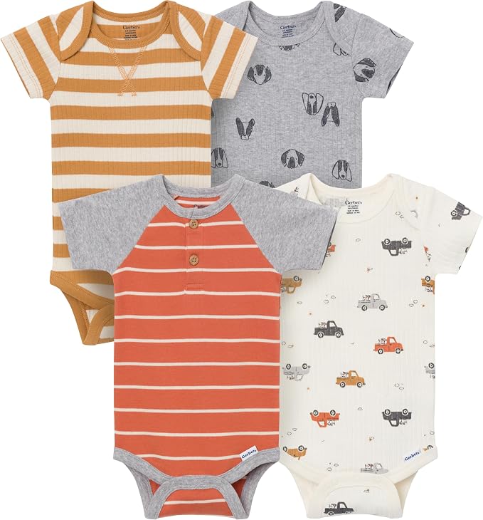 4-Pack Baby Boys Dino Blues Short Sleeve Onesies® Bodysuits by Gerber