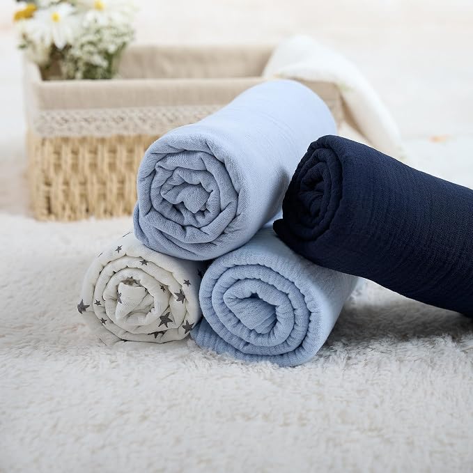 Meracorallo Muslin Swaddle Blanket, 100% Cotton, Placid Blue | Soft Breathable - Image 7