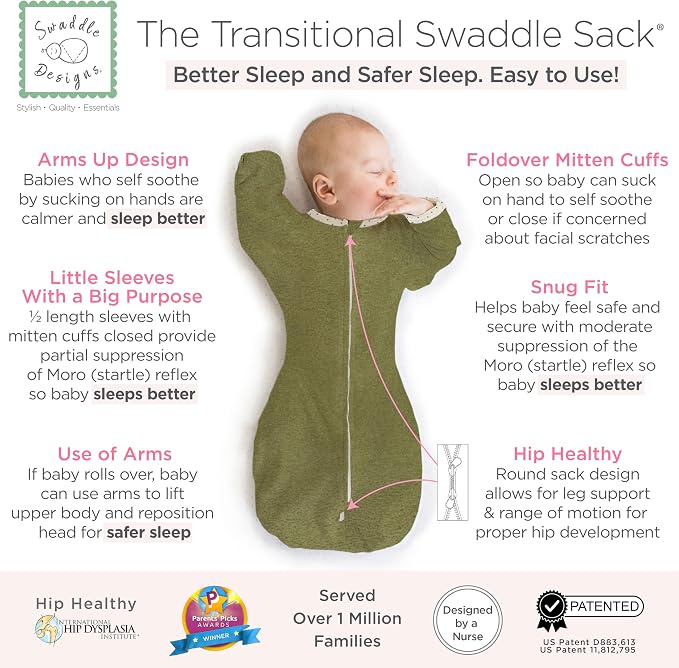 SwaddleDesigns Transitional Swaddle Sack, Arms Up Half-Length Sleeve & Mitten - Image 2