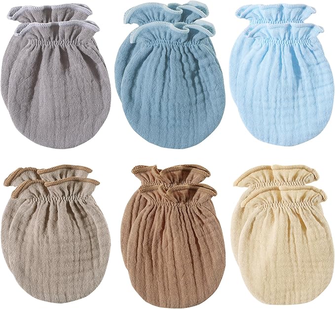 MOMSMENU Baby Mittens Newborn Muslin Soft No Scratch 0-6 Months 6-Pack | by MOMSMENU