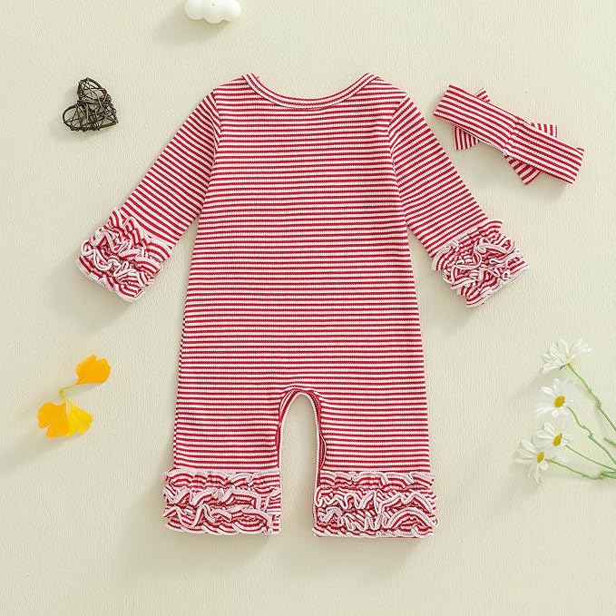 Newborn Baby Girl Clothes Jumpsuit Ruffle Romper Bodysuit Pants Headband - Image 6