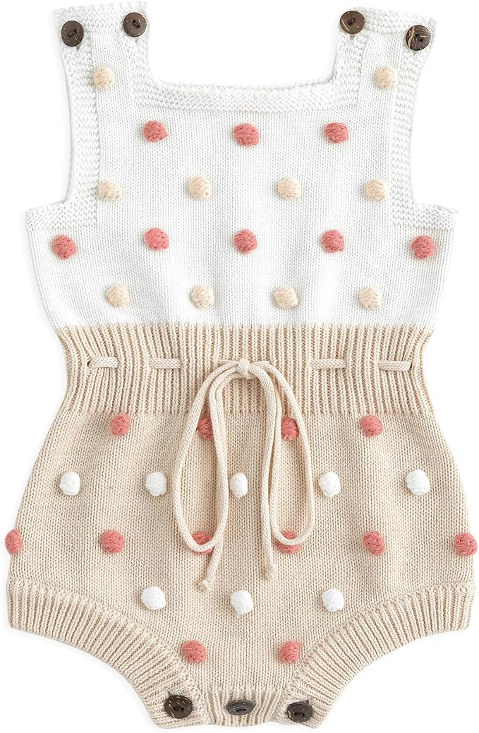 Simplee kids Baby Girl Romper, Sleeveless Pompoms Square Neck | Soft Breathable by Simpleekids