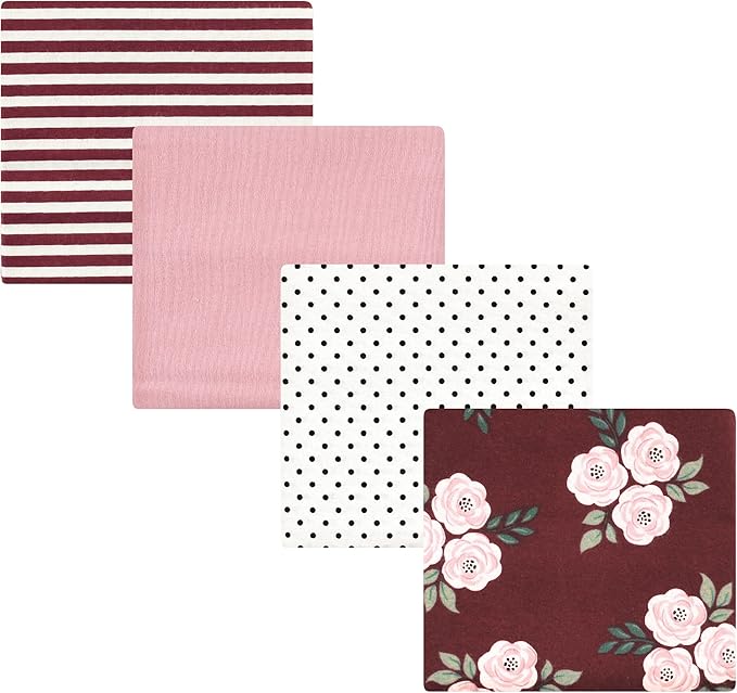 Hudson Baby Unisex Baby Cotton Flannel Receiving Blankets, Burgundy Floral by HudsonBaby