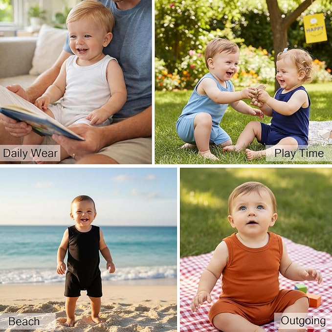 DEFAHN Viscose made from Bamboo Baby Boy Sleeveless Romper 2 Pack Infant Solid - Image 4