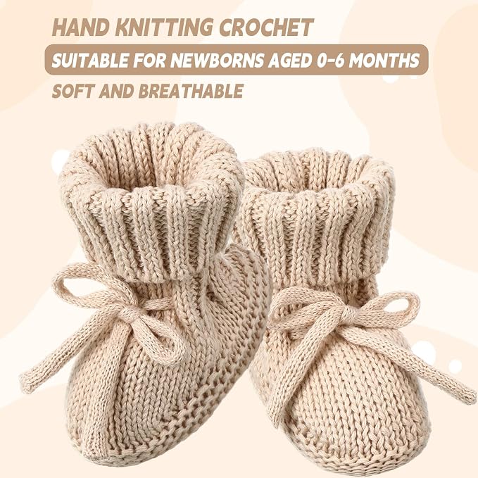 Evervibe 3 Pair Knitted Baby Booties | 100% Cotton, 0-6 Months Newborn - Image 4