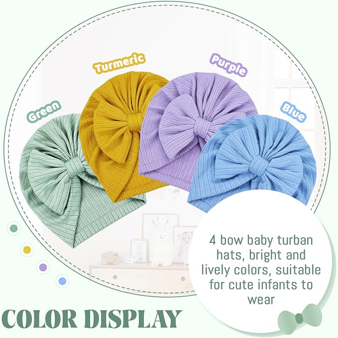 Cinaci 4 Pieces Baby Girls Turban Hats - Image 4