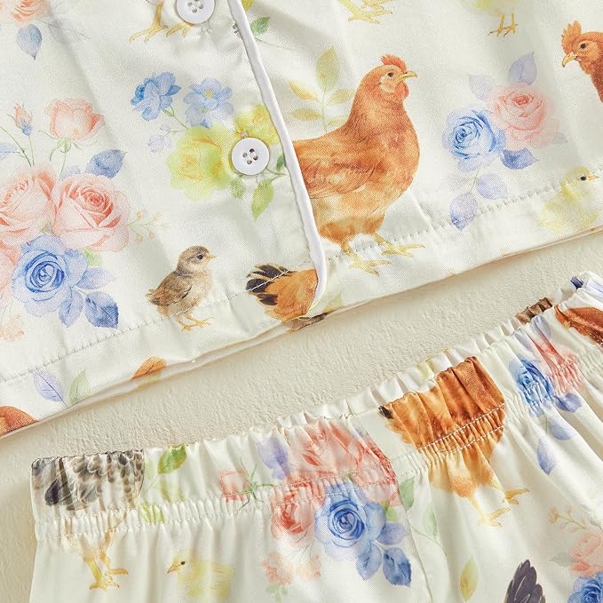 Kuriozud Toddler Baby Girl Pajamas Set Summer Floral Short Sleeve Button Down - Image 8