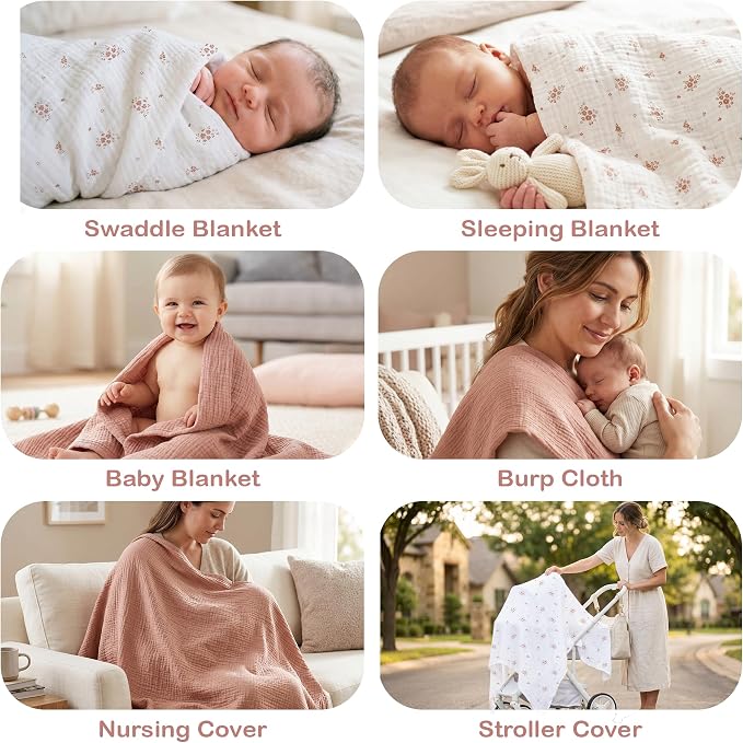100% Organic Cotton 2 PK Muslin Swaddle Blanket Boy Gift 47x47 in | Oeko-TEX - Image 9