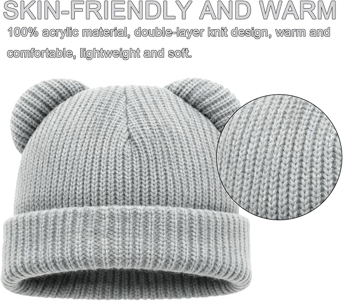 Baby Beanie Cute Toddler Winter Hat 3 Pack Soft Double Layers Knit Warm Cap - Image 2