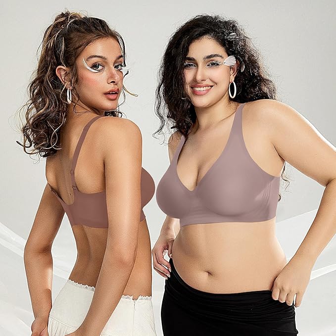 OEAK Womens Deep V Bras Wireless Comfortable Bra Supportive No Underwire Bras Tshirt Push Up Bralettes Plunge Seamless Bra