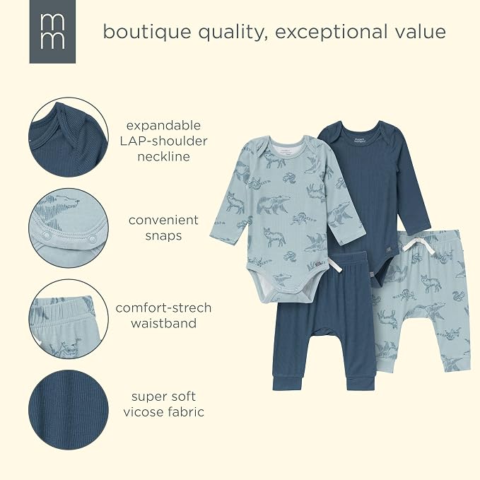 Modern Moments by Gerber Baby Viscose 4-Pack Bodysuit & Pant Set - Image 7