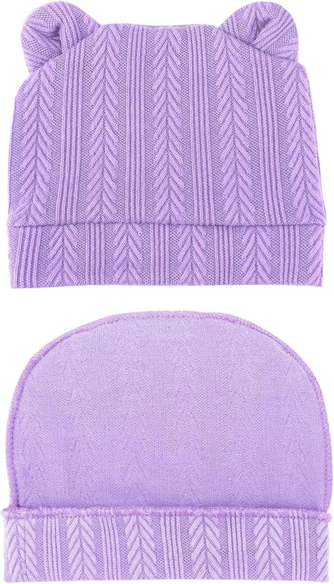 BQUBO Newborn Baby Hats Bear Ears and Mittens Sets Preemie Caps Baby Boy Girl - Image 5