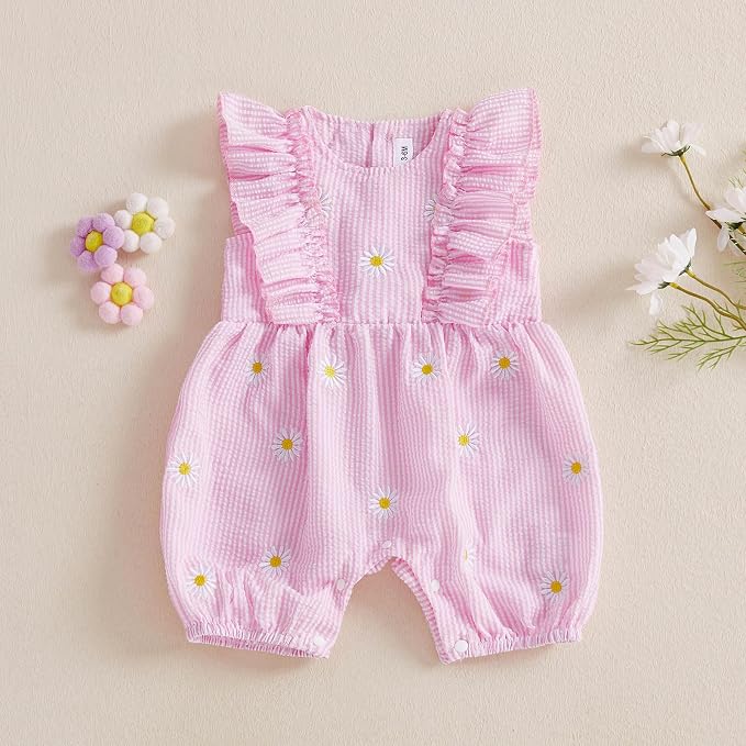 FOCUSNORM Newborn Baby Girl Summer Clothes Daisy Flying Sleeve Jumpsuit Romper - Image 5