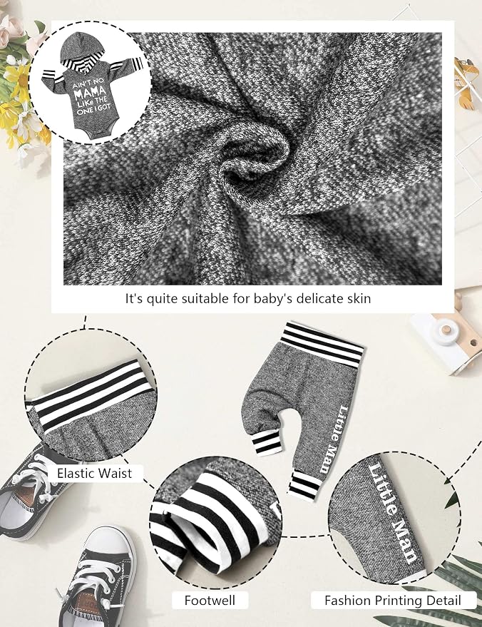 Fommy Newborn Baby Boy Clothes Plaid Letter Print Long Sleeve Hoodies + Long - Image 5