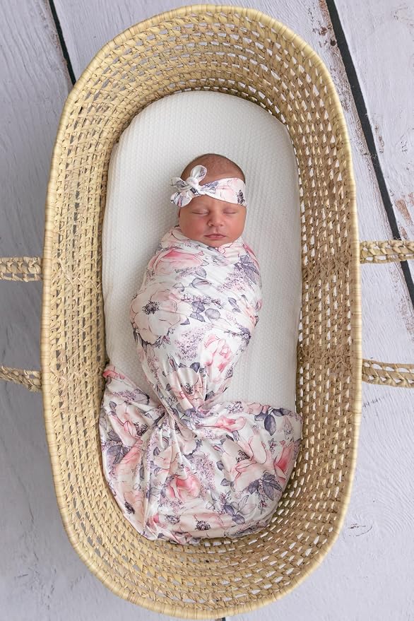 Newborn Baby Swaddle Set Headband Beanie and Name Card - Image 9