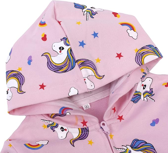 Baby Girl Zip-up Jacket Rainbow Unicorn Cotton Hoodie Sweatshirt Toddler Fall - Image 4