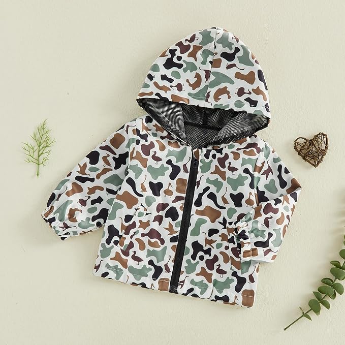 Toddler Baby Boy Windbreaker Jacket Camo Zipper Hooded Rain Coat - Image 5