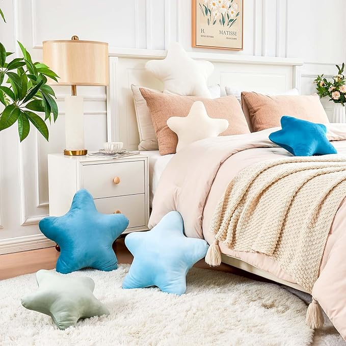 Dusty Blue Star Throw Pillow, Cute Star Pillow Room Decor, Soft 19.6" Star Shaped Decorative Throw Pillow for Bedroom, Star Plush Floor Cushions Pillows