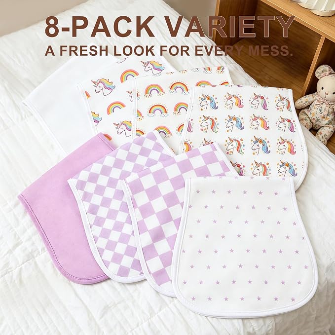 Baby Burp Cloths 8-Pack, Waterproof Burping Cloths, 4-Layer Super Absorbent & - Image 5