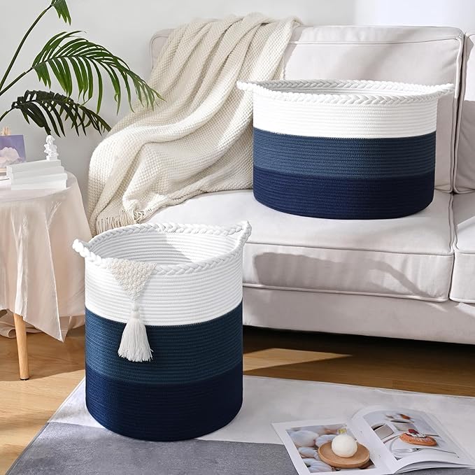 67L Storage Basket for Organizing, 20"×13" Large Laundry Baskets, Cotton Rope Woven Blanket Basket, Toy Storage for Kids, Collapsible Blankets Storage for Living Room, Nursery Room
