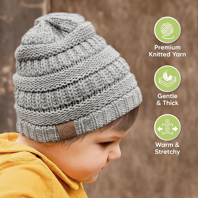 3-Pack Baby Beanies for Boys, Girls - Stretchy Knit Baby Hats, Cute Newborn & Toddler Winter Hat, Soft & Warm Infant Beanie 0-6 Months (Sweet Pea, S)