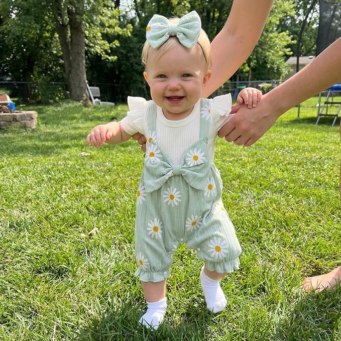 YINGISFITM Newborn Baby Girl Summer Clothes Short Sleeve Bubble Romper Bow - Image 4