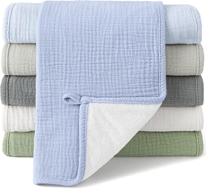 Bearmoss Muslin Burp Cloths, 100% Cotton Baby Burping Clothes, Large Extra Soft by Bearmoss