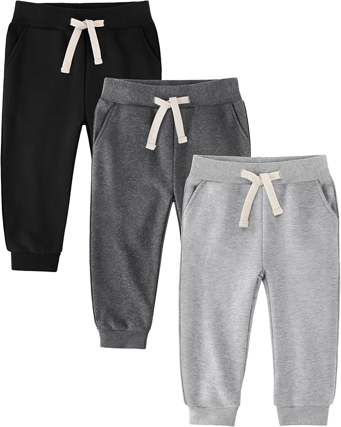 3 Pack Fleece Toddler Boys Sweatpants Kids Joggers Soft Cotton Toddler Boys Girls Sweatpants with Pocket Drawstring