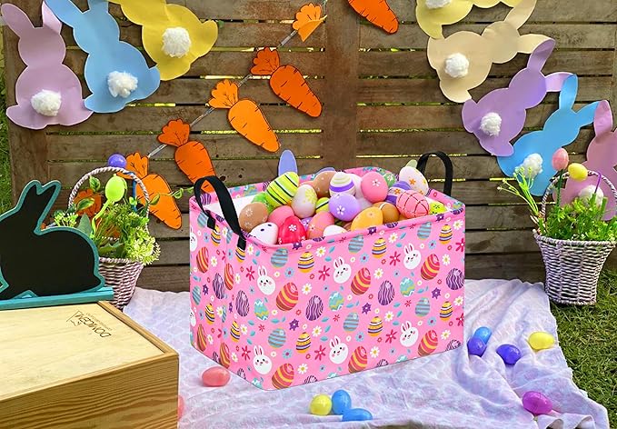 Easter Gift Basket Eggs Storage Basket Kids Toys Storage Basket Organizer Box Clothes Laundry Hamper Bunny Nursery Basket with Handles