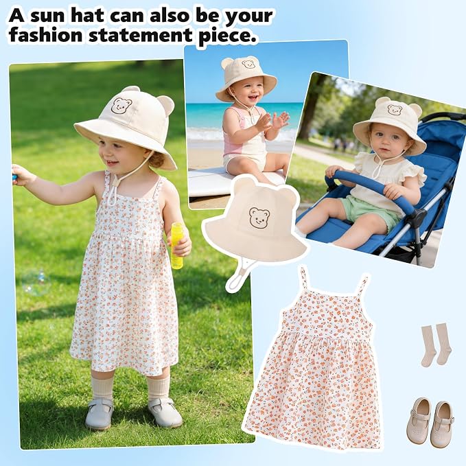 Baby Sun Hat with Bear Ear for Boys Girls, Cute Toddler Summer Bucket Hats - Image 6