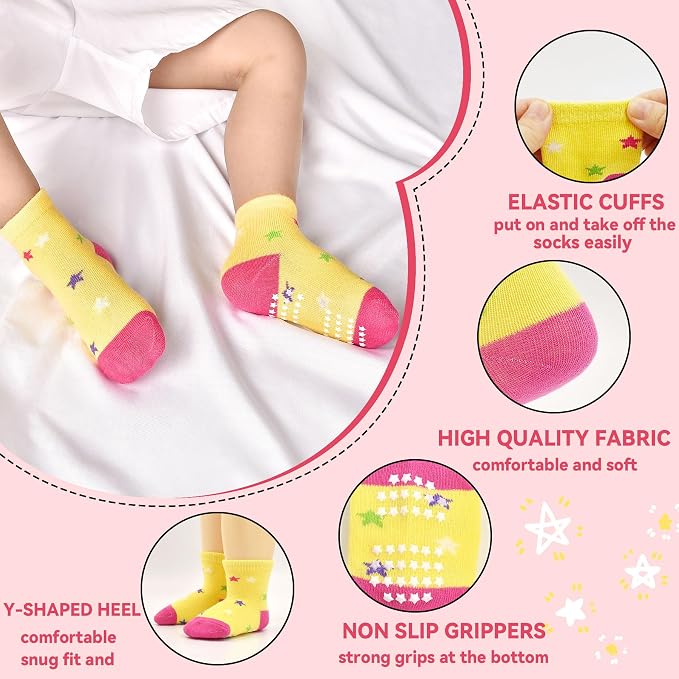 SkiBeaut Baby Toddlers Girls Socks, 12 Pairs Non Slip Kids Grips Toddler Grippy - Image 3