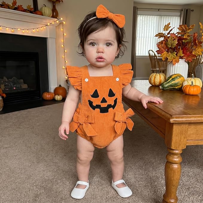 YINGISFITM My First Halloween Baby Girl Outfit Newborn Pumpkin Bubble Romper - Image 2
