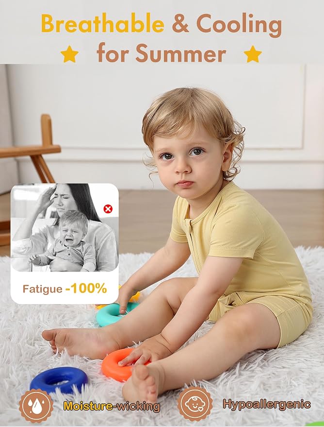 JunNeng Short Sleeve Romper, Rayon from Bamboo Baby Boy Sleeper Jumpsuit - Image 2