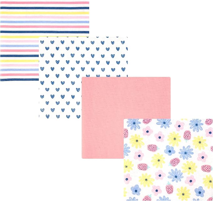 Hudson Baby Infant Girls Cotton Flannel Receiving Blankets 4-Pack, Flowers And by HudsonBaby