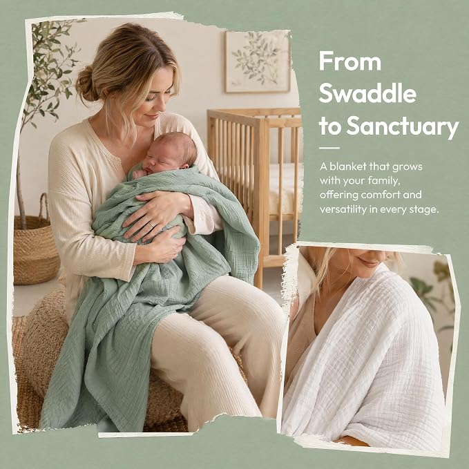 3 Pack Muslin Swaddle Blankets, 100% Cotton Receiving Blankets | 38" x 40" Size - Image 2