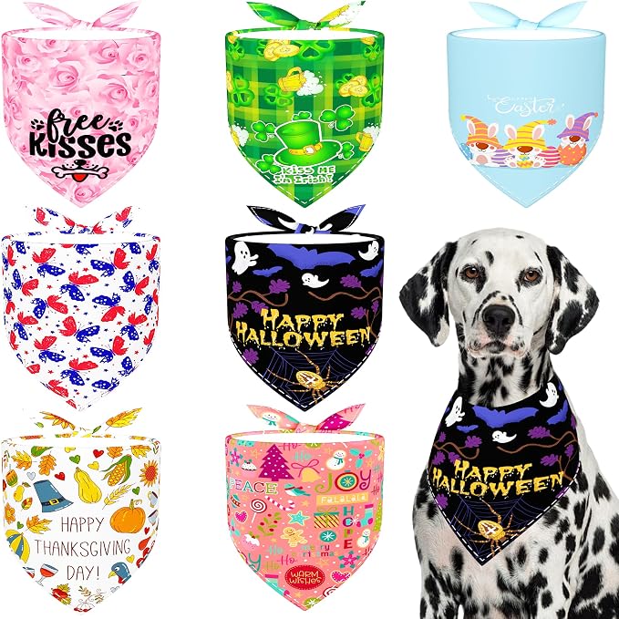 33" Holiday Dog Bandanas for Large Dogs 7 Pcs Sewing Halloween Thanksgiving by Bestwishforyou